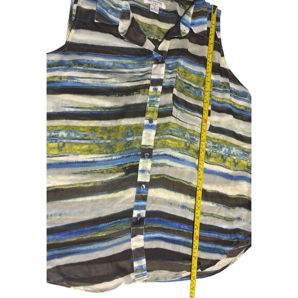 Liz Claiborne Sleeveless MultiColor Stripe Shirt  Lightweight C-Thru Material 1X - Picture 4 of 6